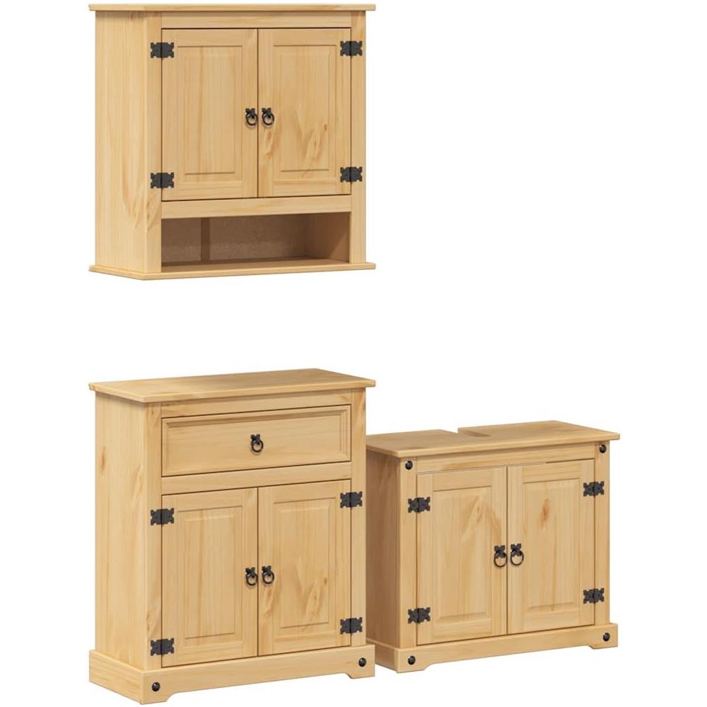 Set Mobili da Bagno 3 pz Corona in Legno Massello di Pino - Foto 1