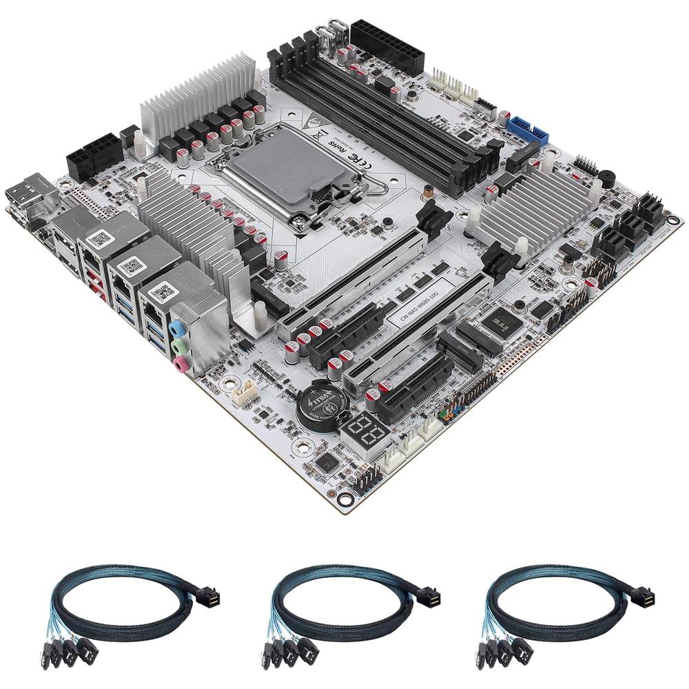 W680 12-Bay NAS Server Motherboard Intel 12th / 13th / 14th Gen DDR5 10G RJ45 LAN 3*NVMe Type-C 10Gbps M-ATX Mainboard - Foto 1