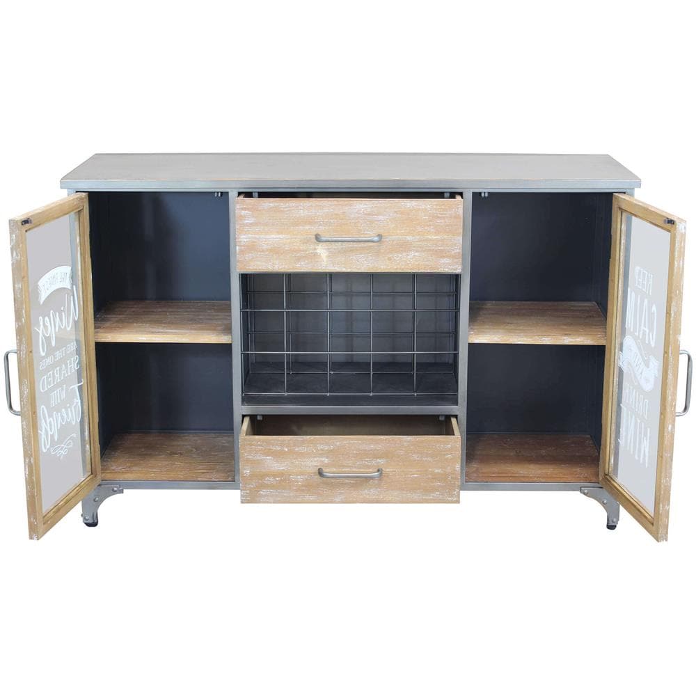 Orly - Madia Industrial In Acciaio E Legno Con Portabottiglie - Foto 2