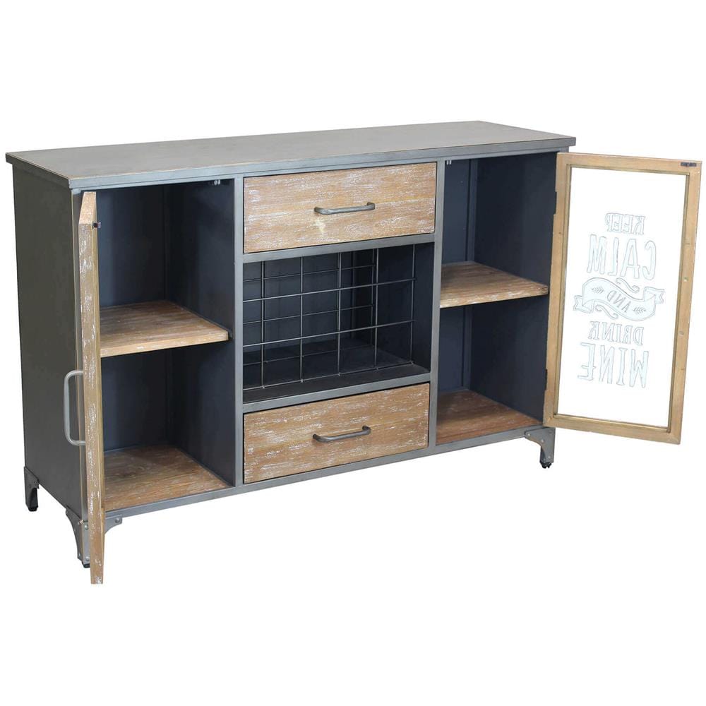 Orly - Madia Industrial In Acciaio E Legno Con Portabottiglie - Foto 4