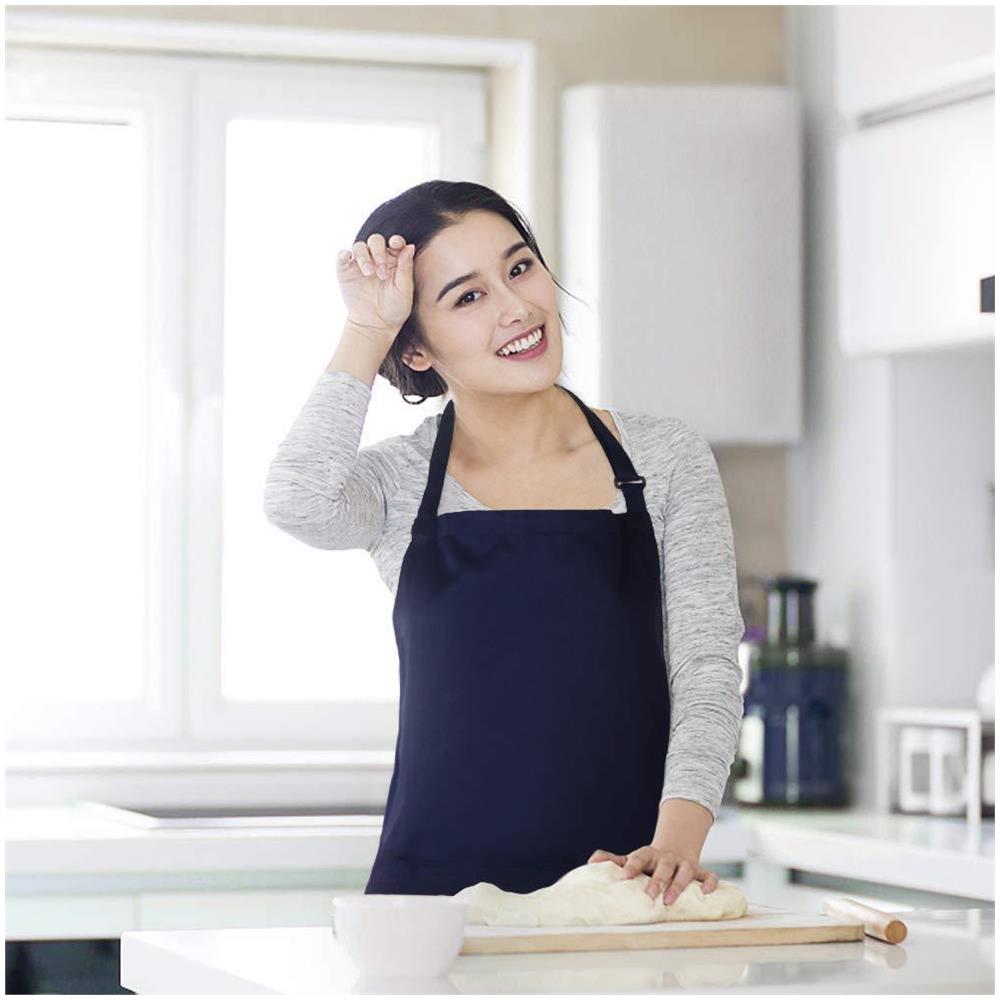 2 Confezioni Grembiule Da Cucina Impermeabile Regolabile Chef Grembiule Con Tasche Per La Casa Ristorante Artigianato Giardino Barbecue Scuola Coffee House Grembiule Per Donne Degli Uomini (navy-02) - Foto 2