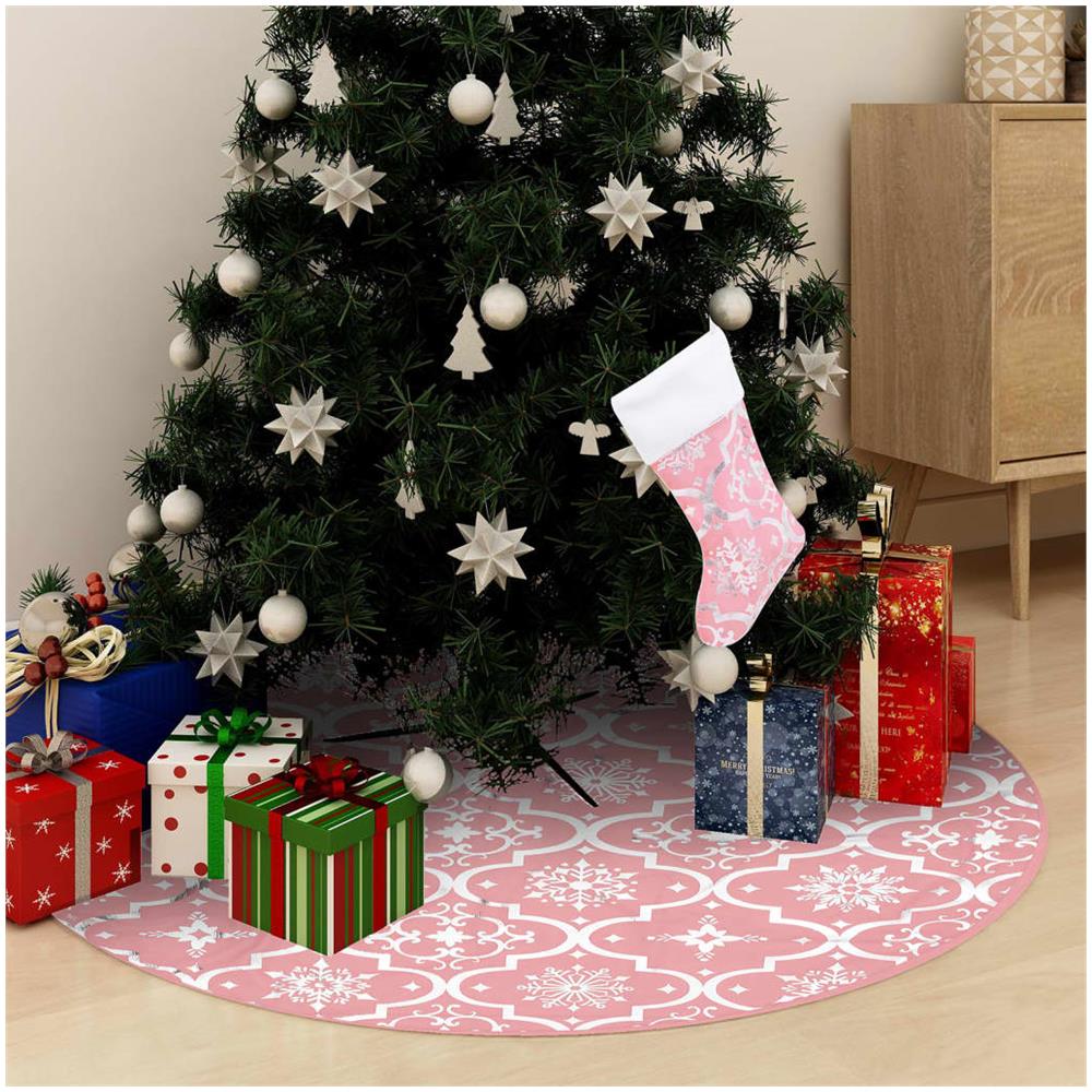 Gonna Albero Natale Raffinata Con Calza Rosa Tessuto 90 Cm - Foto 1