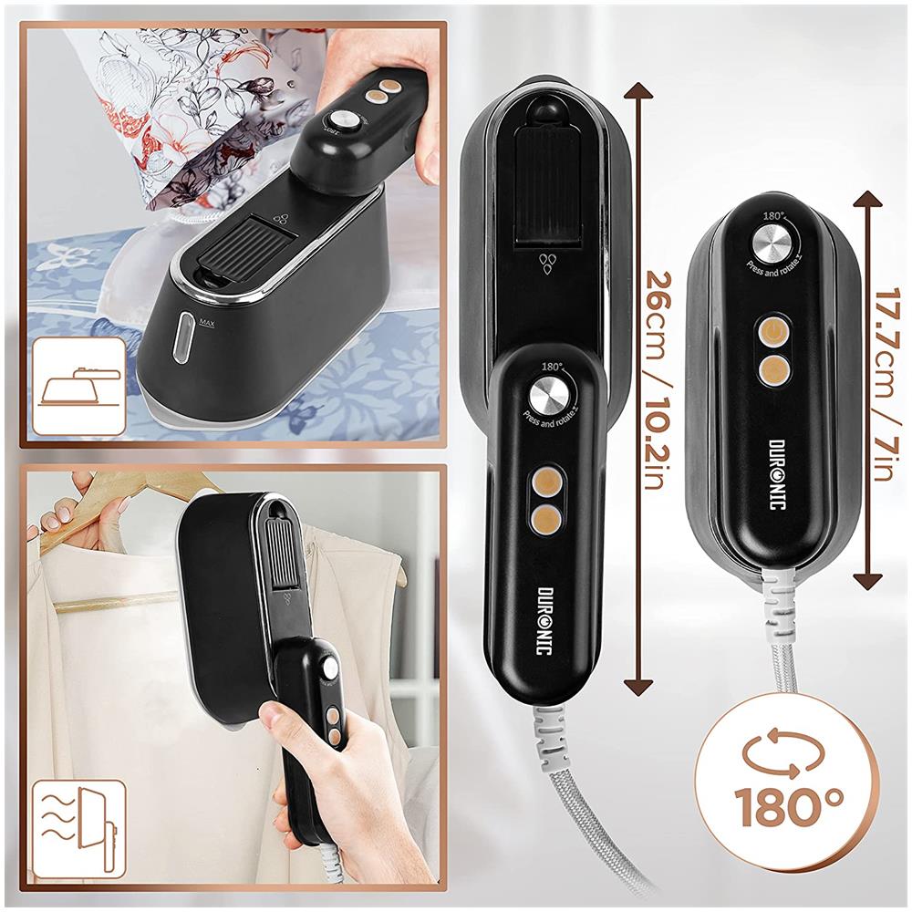 Hs90 Ferro Da Stiro 2 In 1 | Ferro Da Stiro Verticale 1200 W | Impugnatura Pieghevole | Serbatoio 90 Ml | Mini-ferro Da Stiro Da Viaggio | Misurino, Custodia E Base Inclusi - Foto 2