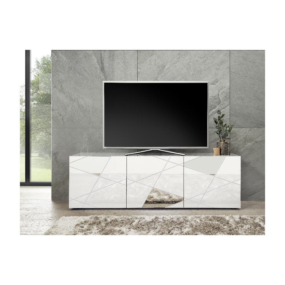 Mobile Porta Tv Vittoria - 3 Ante, Ripiani, Specchi - Per Salotto, Soggiorno - Televisione - Bianco In Truciolare Melaminico, 180,5 X 40,4 X 56,4 Cm - Foto 1