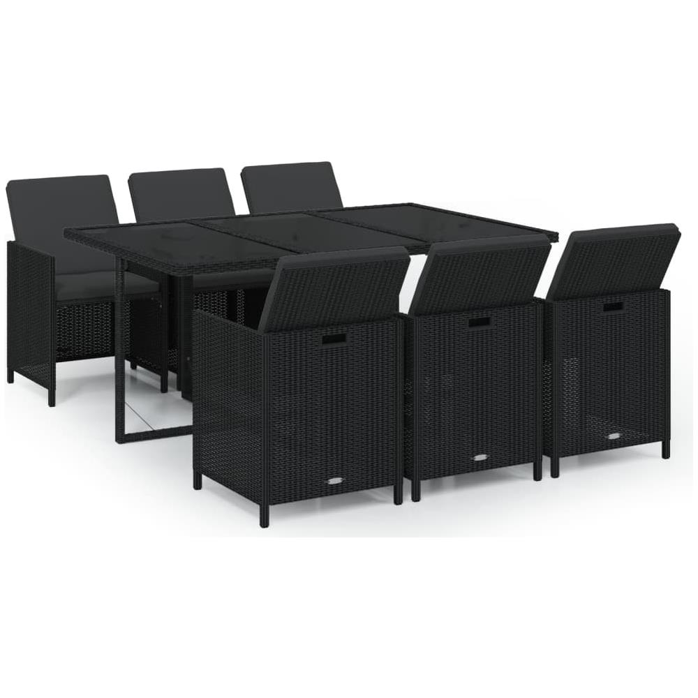 Set Da Pranzo Da Giardino 7 Pz Con Cuscini In Polyrattan Nero - Foto 1