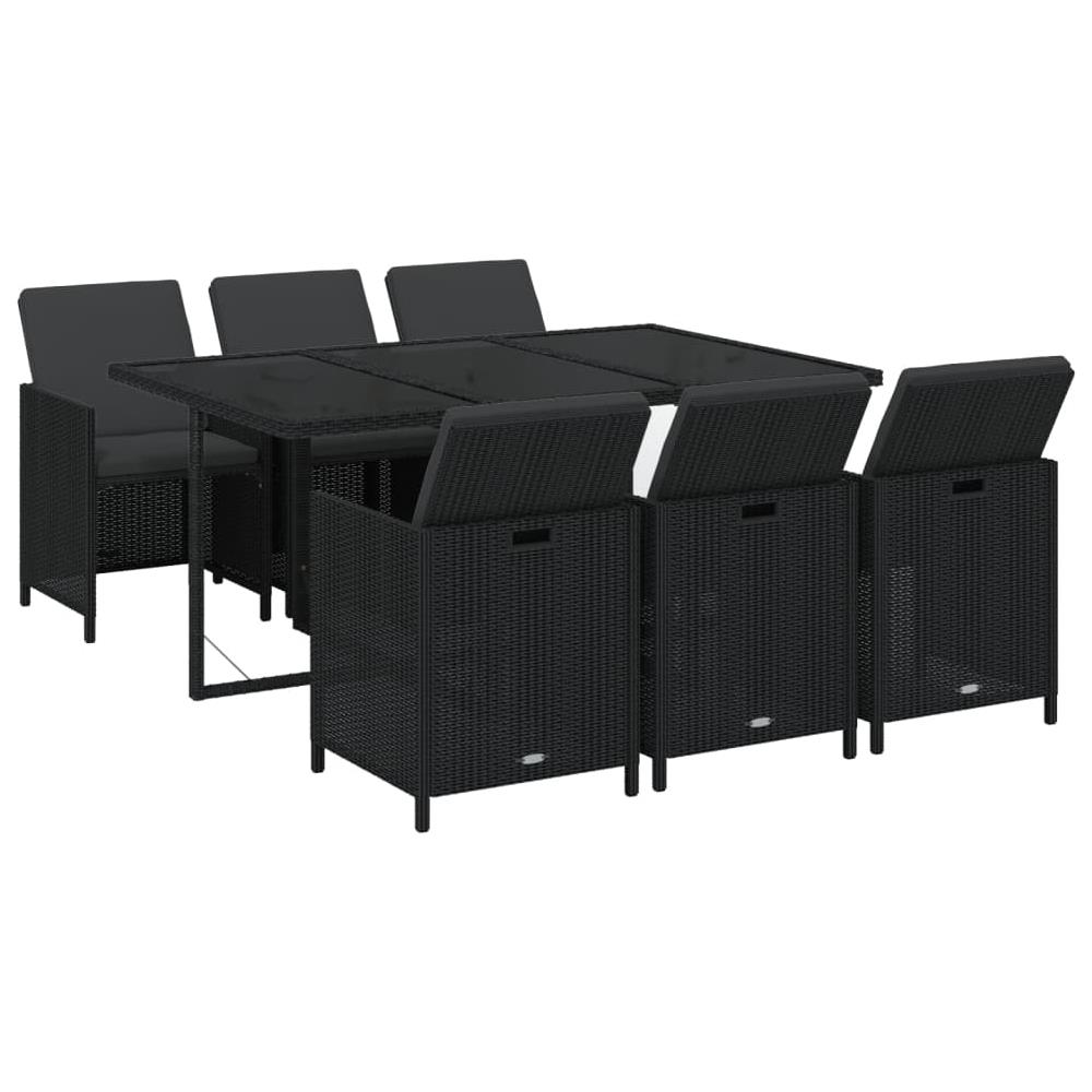 Set Da Pranzo Da Giardino 7 Pz Con Cuscini In Polyrattan Nero - Foto 2