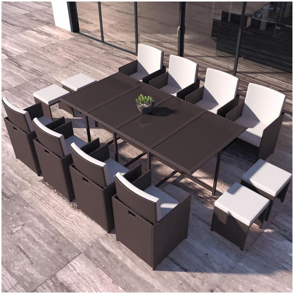 Salotto Da Giardino 12 Posti In Resina Intrecciata Castagna/bianco Florida - Foto 1