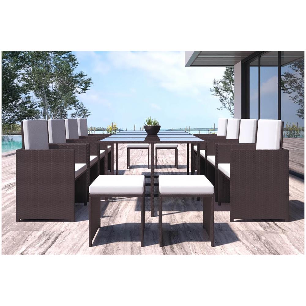 Salotto Da Giardino 12 Posti In Resina Intrecciata Castagna/bianco Florida - Foto 2