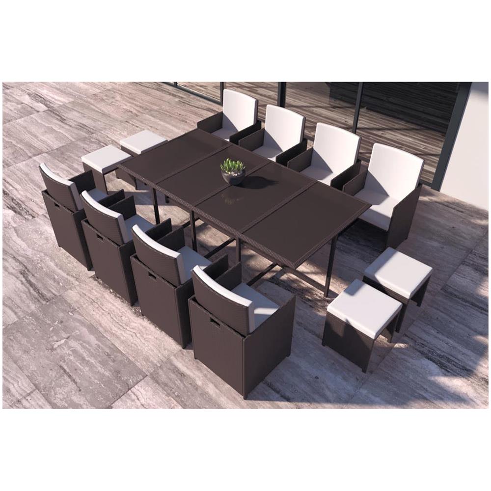 Salotto Da Giardino 12 Posti In Resina Intrecciata Castagna/bianco Florida - Foto 5