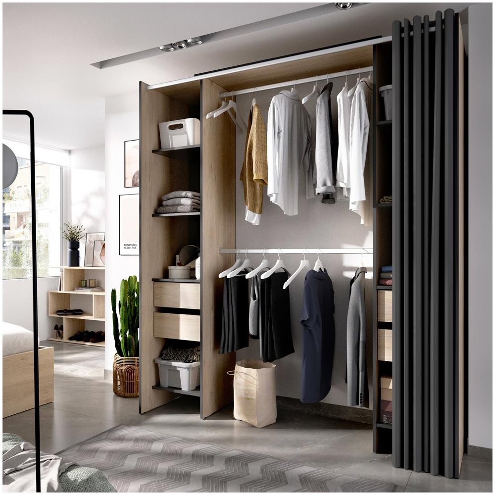 Guardaroba Resegone, Struttura Per Cabina Armadio, Mobile Appendiabiti Aperto, 180x50h205 Cm, Rovere E Antracite - Foto 4