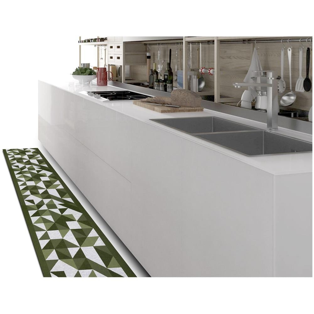 Tappeto Passatoia Cucina Antiscivolo Tessuto Jacquard Disegno Origami Verde 57x115 Verde - Foto 1