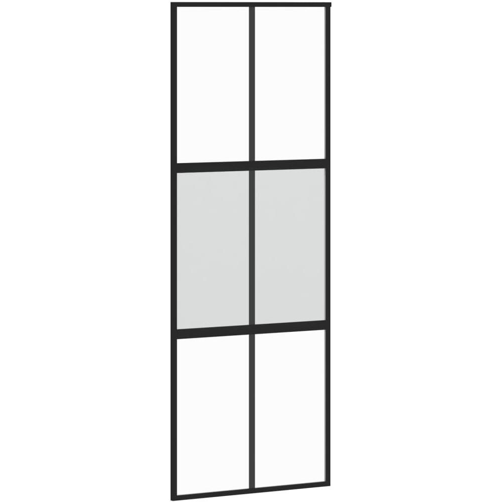 Porta Scorrevole Nera 76x205 Cm In Vetro Temperato E Alluminio - Foto 1