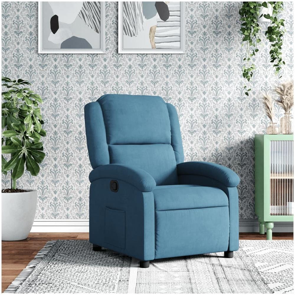 Poltrona Reclinabile Blu In Velluto - Foto 1