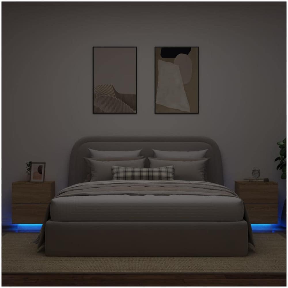 Comodini Con Luci Led 2pz Rovere Sonoma In Legno Multistrato - Foto 1
