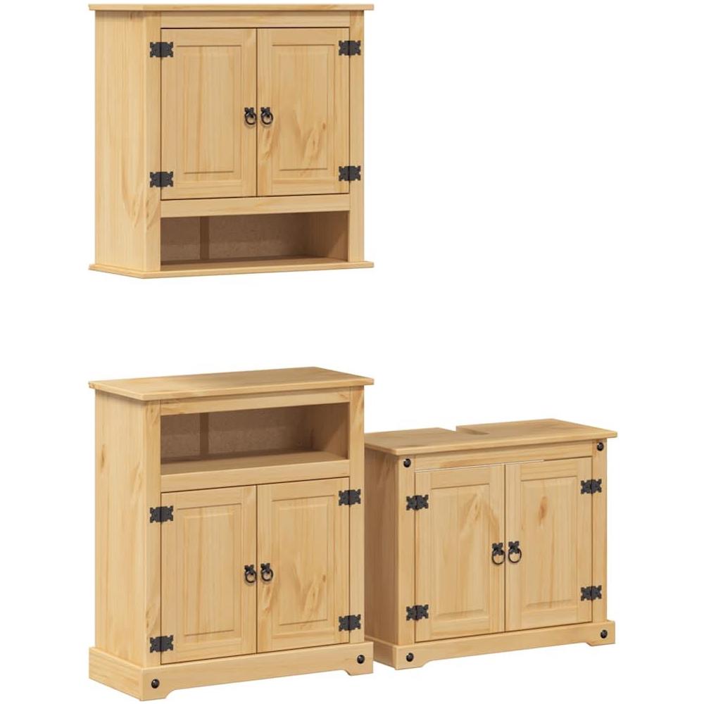 Set Mobili da Bagno 3 pz Corona in Legno Massello di Pino - Foto 1