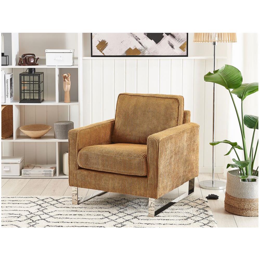 Poltrona In Velluto A Coste Marrone Chiaro Vind - Foto 2