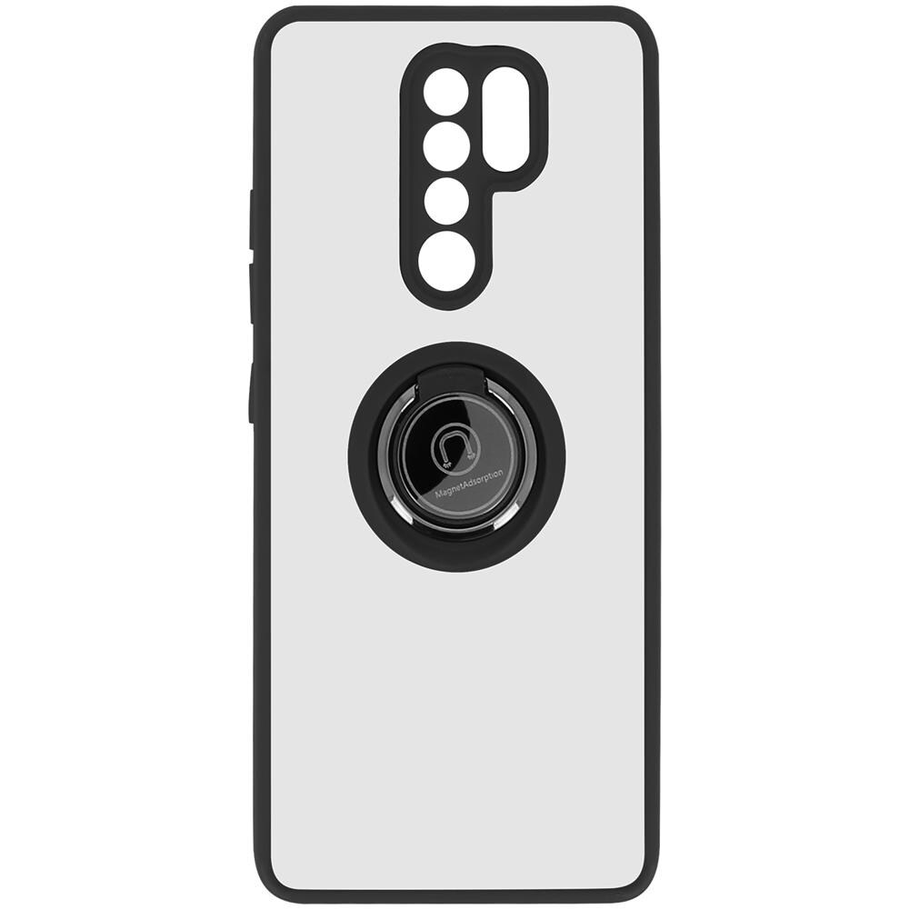Cover Xiaomi Redmi 9 Bimateriale Anello In Metallo Funzione Supporto Nero - Foto 1