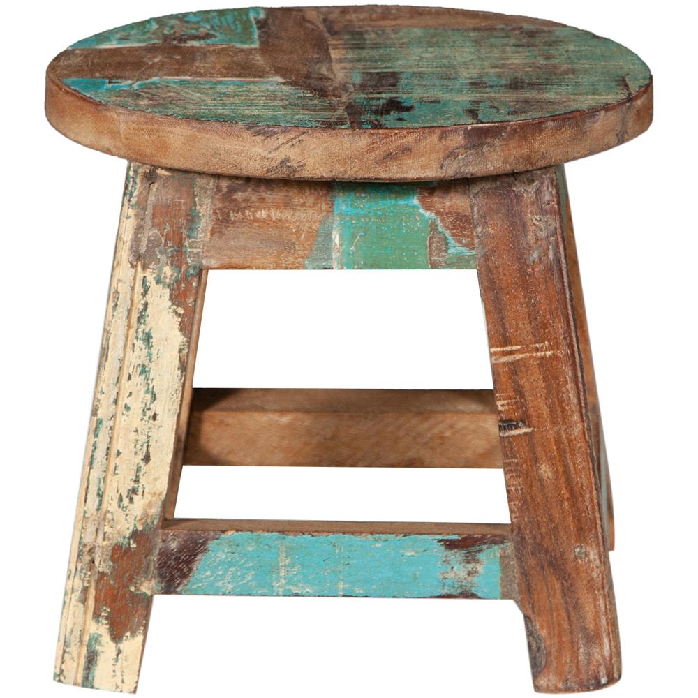 Panchetto Rotondo In Legno Vecchio Riciclato Di Teak - Foto 1