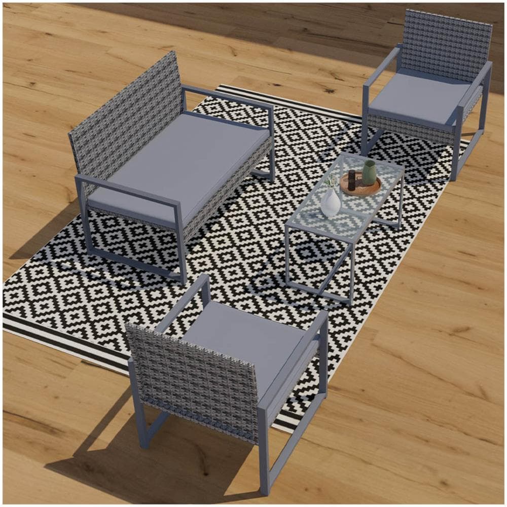 Salotto Da Giardino Bassi 4p In Resina Intrecciata Grigio Scuro Esna - Foto 4