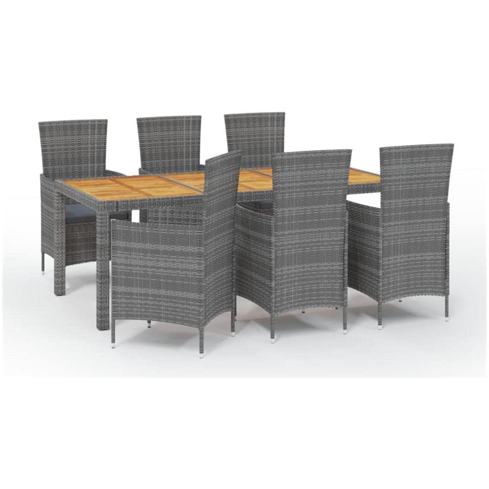 Set Da Pranzo Per Esterni 7 Pz Con Cuscini In Polyrattan Grigio - Foto 2