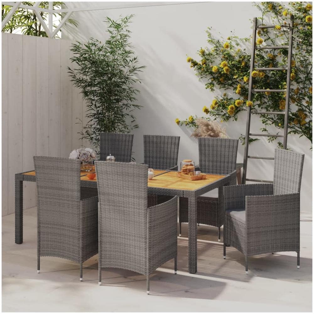 Set Da Pranzo Per Esterni 7 Pz Con Cuscini In Polyrattan Grigio - Foto 1