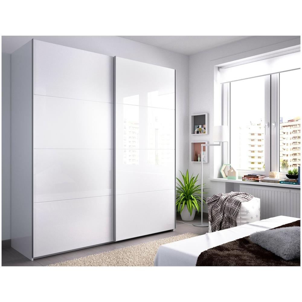 Guardaroba Saltoro, Mobile Appendiabiti Per Camera Da Letto, Armadio A 2 Ante Scorrevoli, 180x65h204 Cm, Bianco - Foto 1