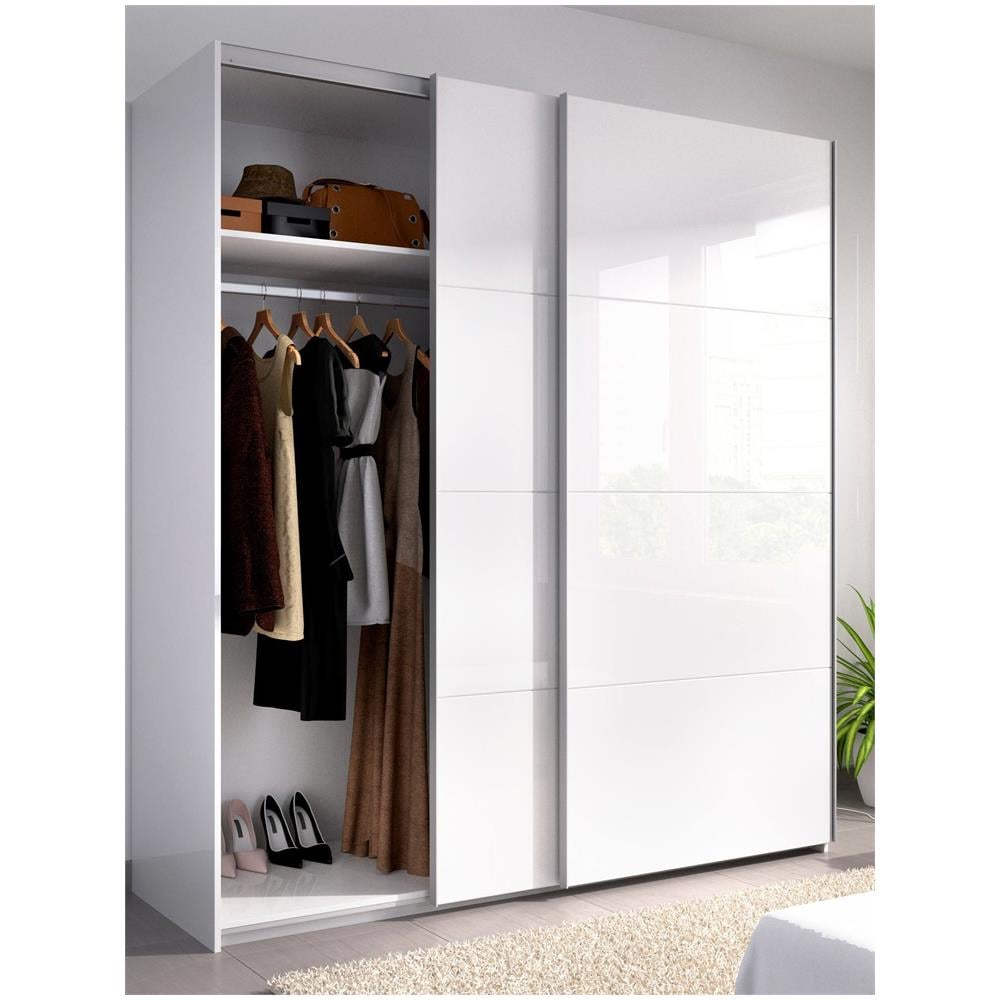 Guardaroba Saltoro, Mobile Appendiabiti Per Camera Da Letto, Armadio A 2 Ante Scorrevoli, 180x65h204 Cm, Bianco - Foto 4