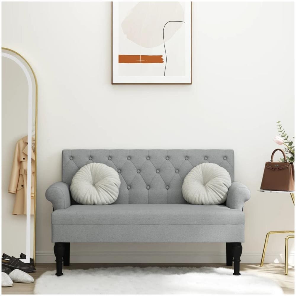 Panca Con Schienale Grigio Chiaro 120x62x75,5 Cm In Tessuto - Foto 1