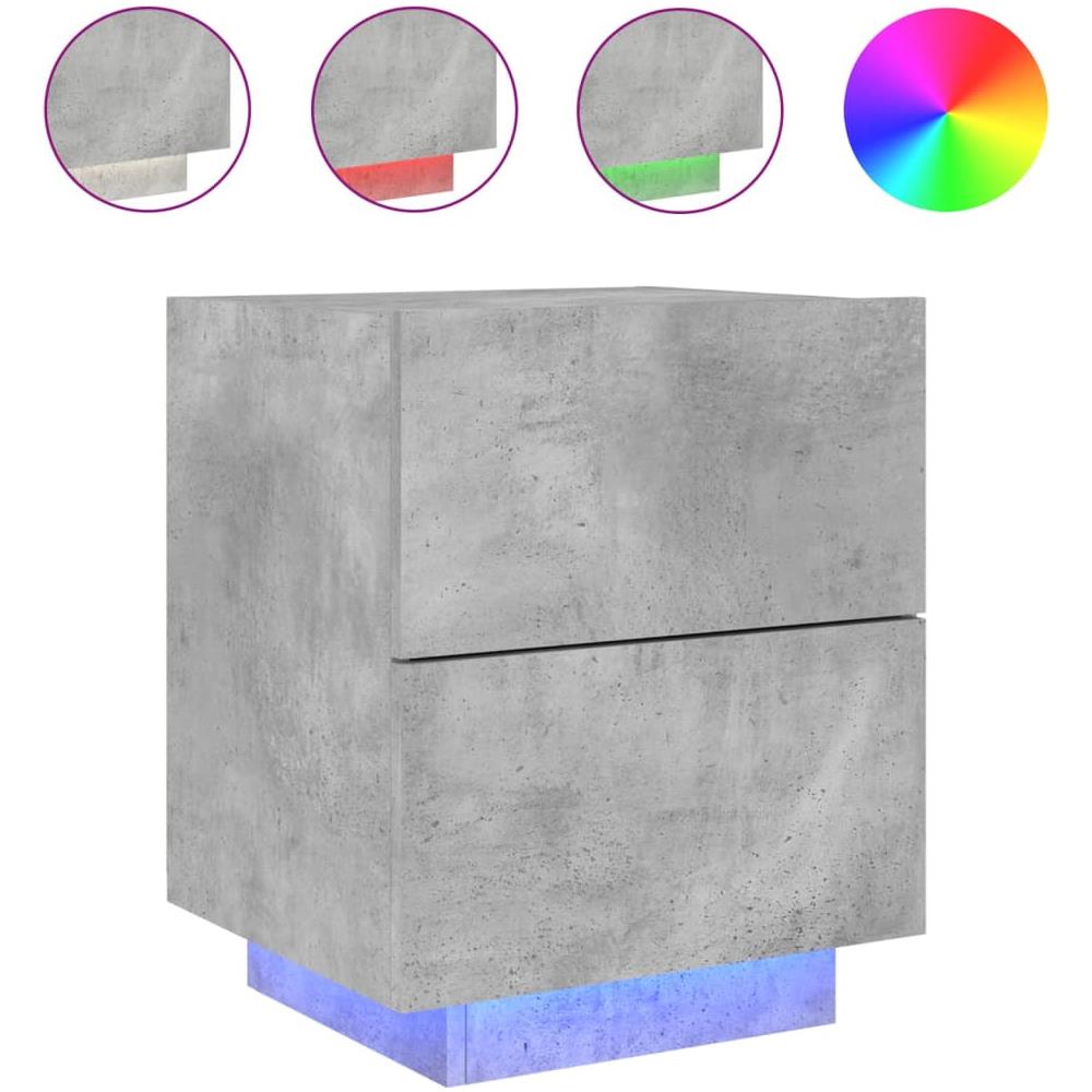 Comodino Con Luci Led Grigio Cemento In Legno Multistrato - Foto 2