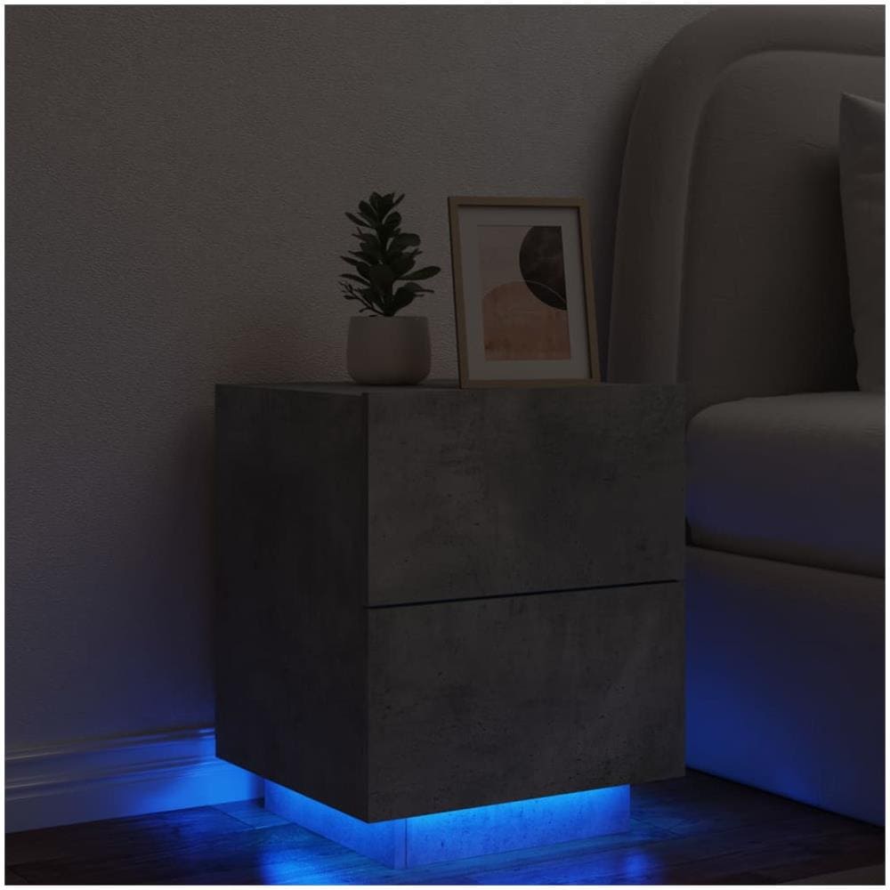 Comodino Con Luci Led Grigio Cemento In Legno Multistrato - Foto 1