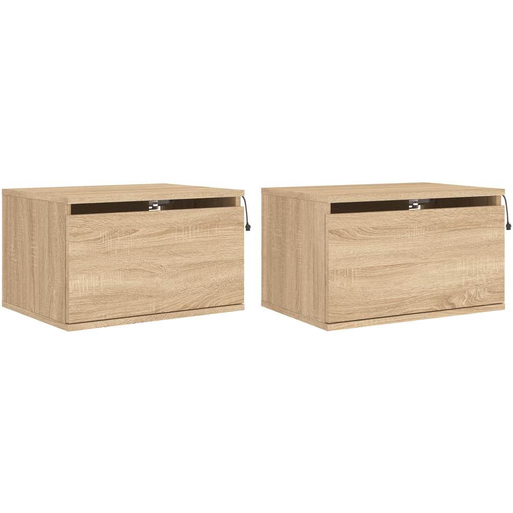 Comodini A Parete Con Luci Led 2 Pz Rovere Sonoma - Foto 2