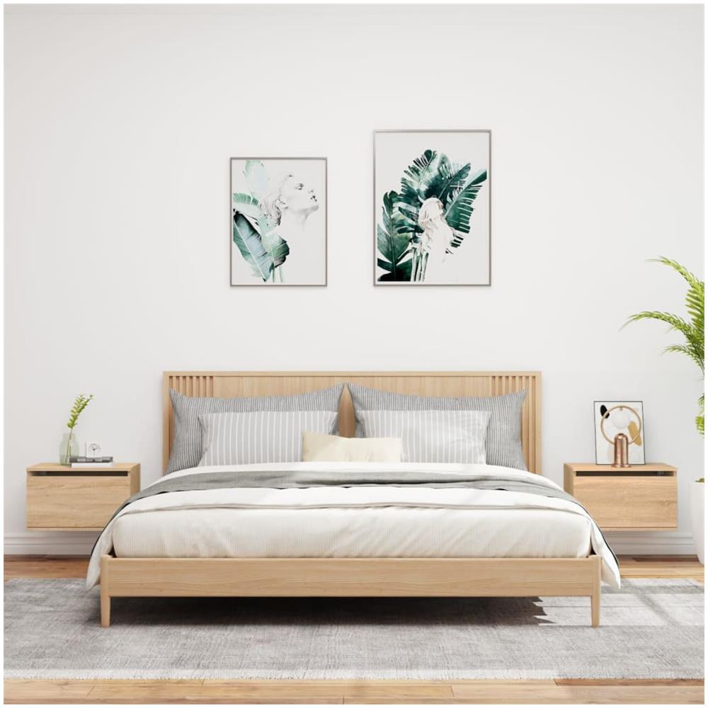 Comodini A Parete Con Luci Led 2 Pz Rovere Sonoma - Foto 3