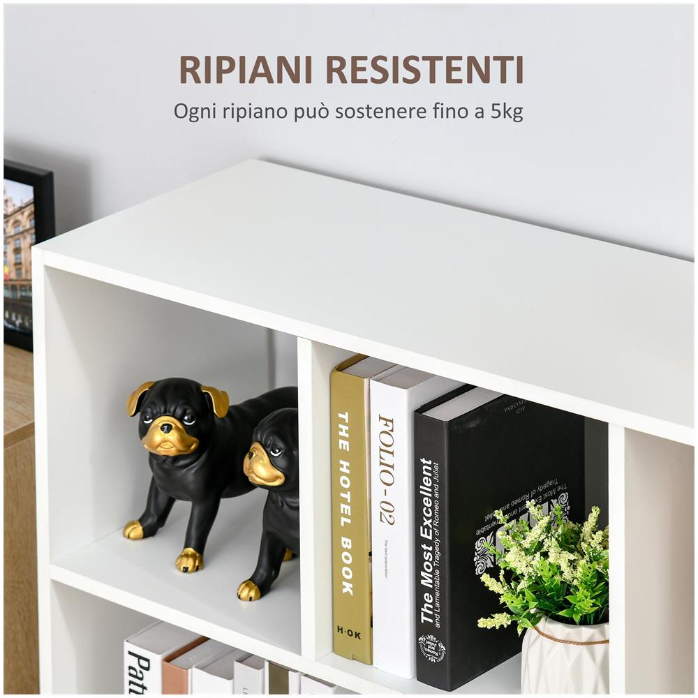 Mobile Libreria Portaoggetti a 3 Livelli e 8 Ripiani Totali, in MDF, 97.5x30x100 cm, Bianco - Foto 6