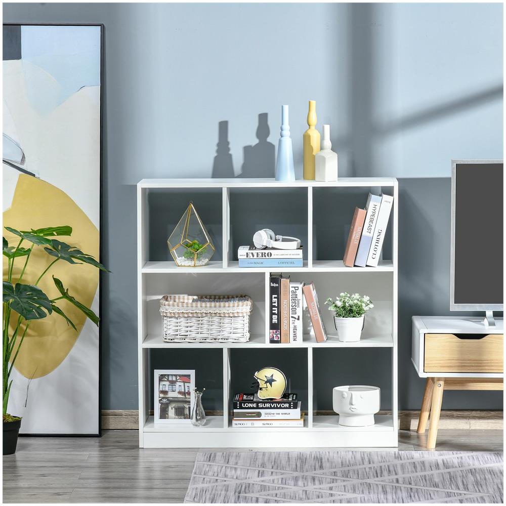 Mobile Libreria Portaoggetti a 3 Livelli e 8 Ripiani Totali, in MDF, 97.5x30x100 cm, Bianco - Foto 2