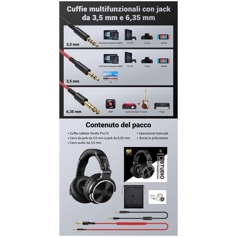 Studio Pro 10 Hi-Res Cuffie DJ Cablate c / Shareporte e Microfono - Foto 2
