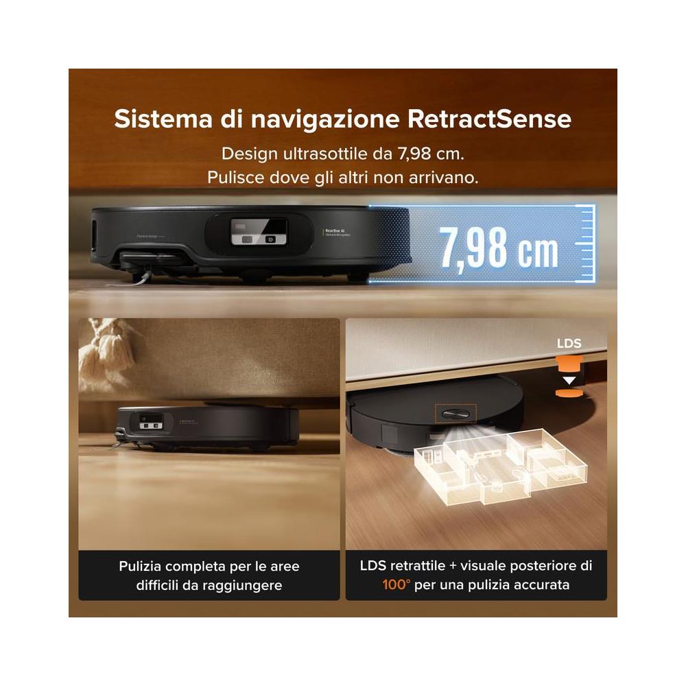 Qrevo Edge 2 Aspirapolvere E Lavapavimenti Robot, 25.000pa, Ultra Sottile 7.98 Cm, Zero Aggrovigliamenti, Riconoscimento Oggetti In Ai, Lavaggio Panni Ad Acqua Calda A 80°c E Asciugatura Automatica, Pulizia Bordi Flexiarm, Nero - Foto 2