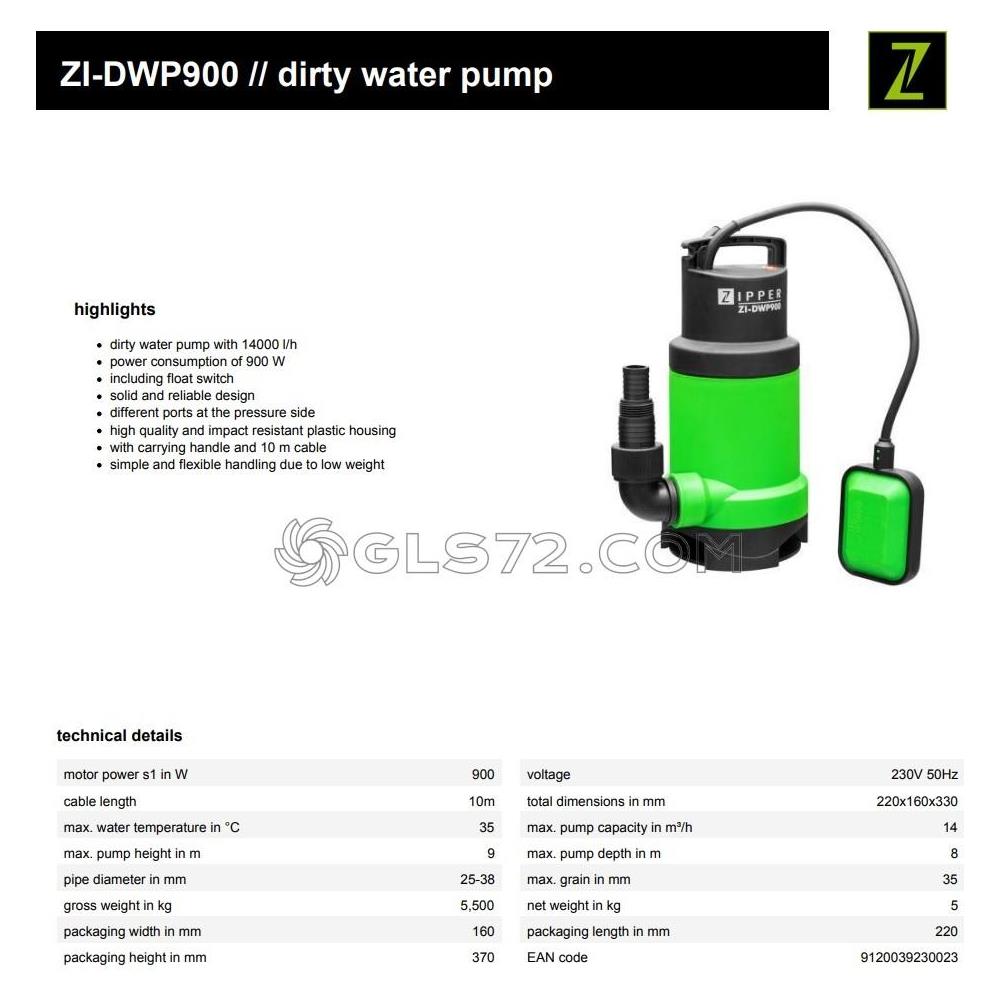 Elettropompa Pompa Sommersa A Immersione X Acque Sporche 900w Zi-dwp900 - Foto 4