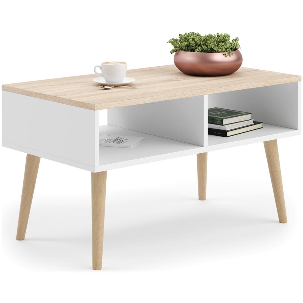 Tavolino Scandi, Scandinavo Coffe Table Bianco E Rovere Sonoma - Foto 1