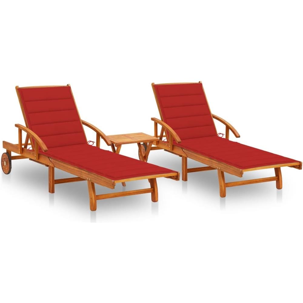 Lettino Prendisole 2pz con Tavolo e Cuscini Massello d'Acacia - Foto 1