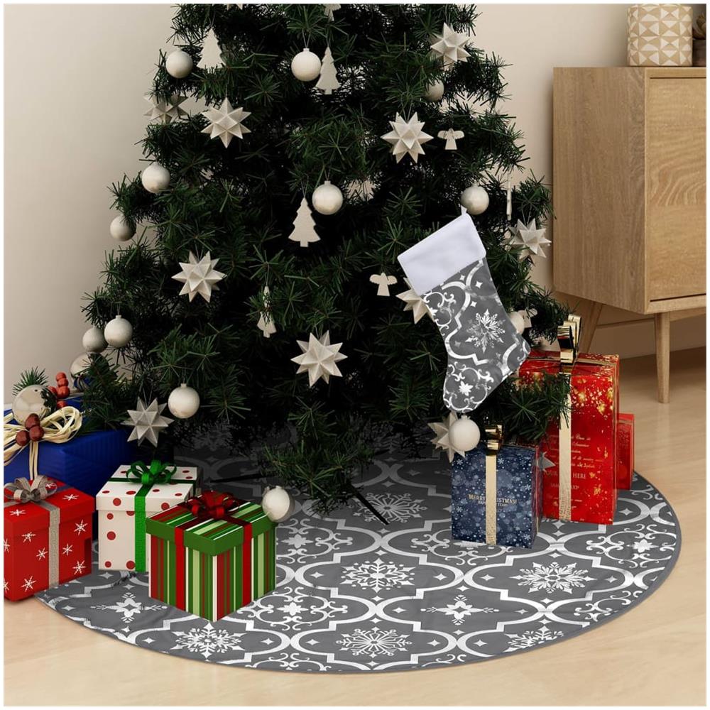 Gonna Albero Natale Raffinata Con Calza Grigia In Tessuto 90 Cm - Foto 1