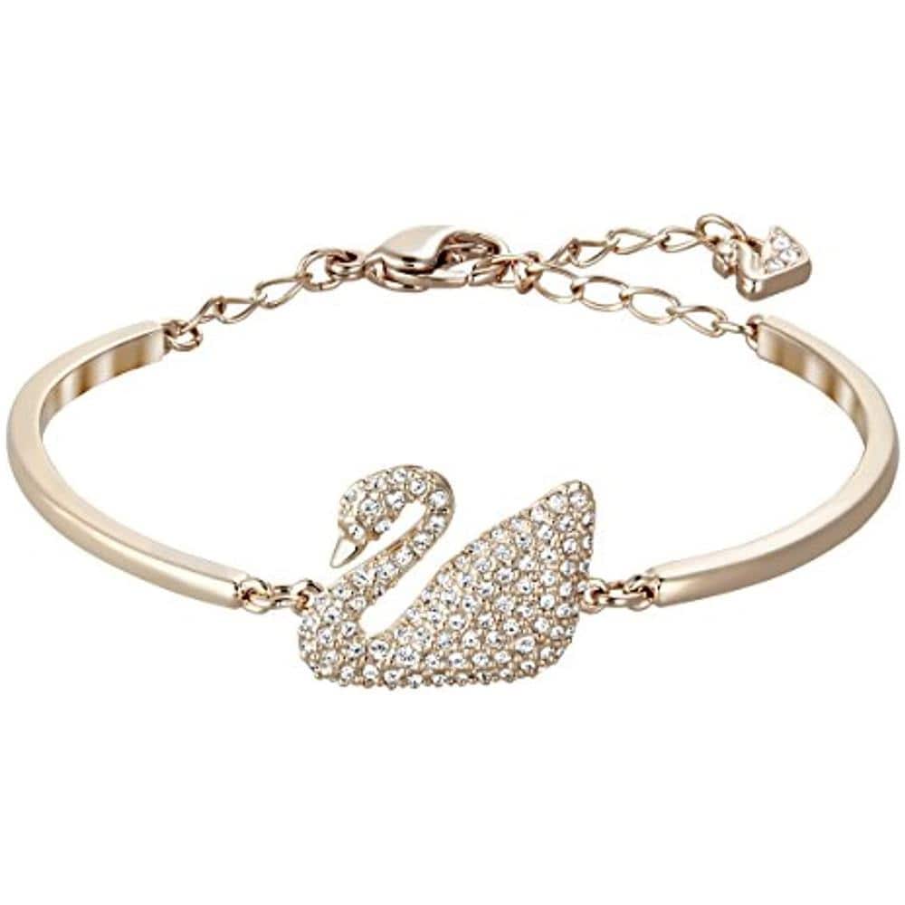 Bracciale Rigido Swan - Bianco - Placcato Oro Rosa - Foto 1