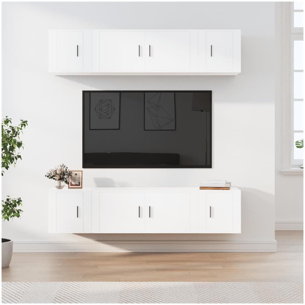Set Di Mobili Porta Tv 6 Pz Bianco In Legno Multistrato - Foto 1
