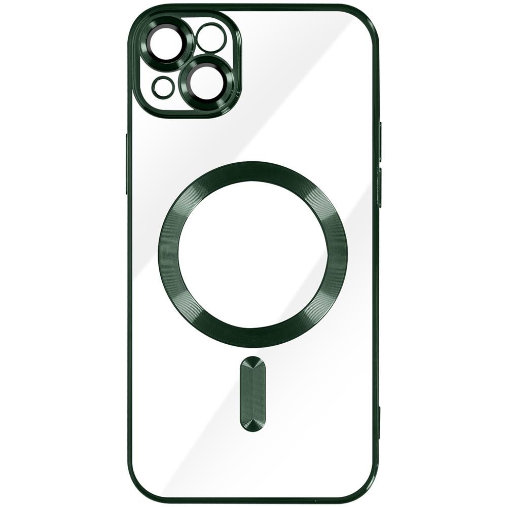 Cover Magsafe Per Iphone 14 Silicone Protezione Fotocamera Bordo Cromato Verde - Foto 1