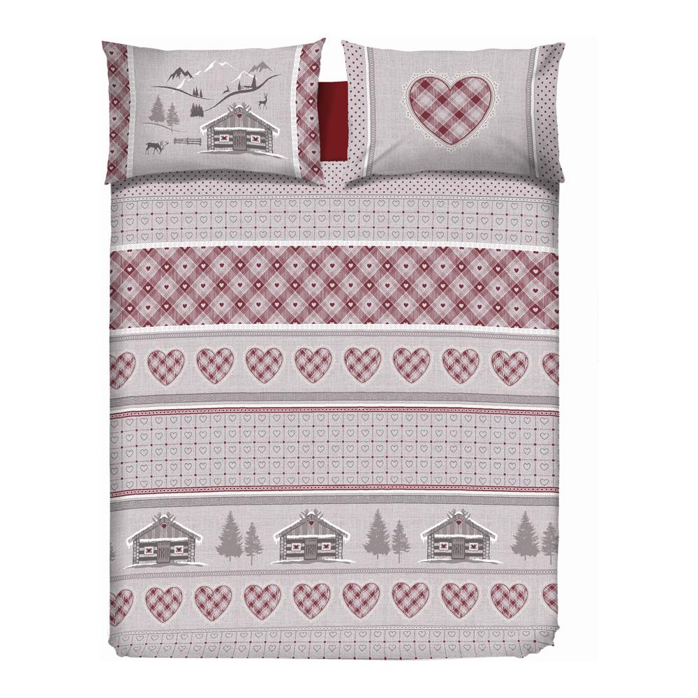 Copripiumino Sacco Piumone Pensieri Delicati Cotone Disegno Chalet Singolo Rosso - Foto 1