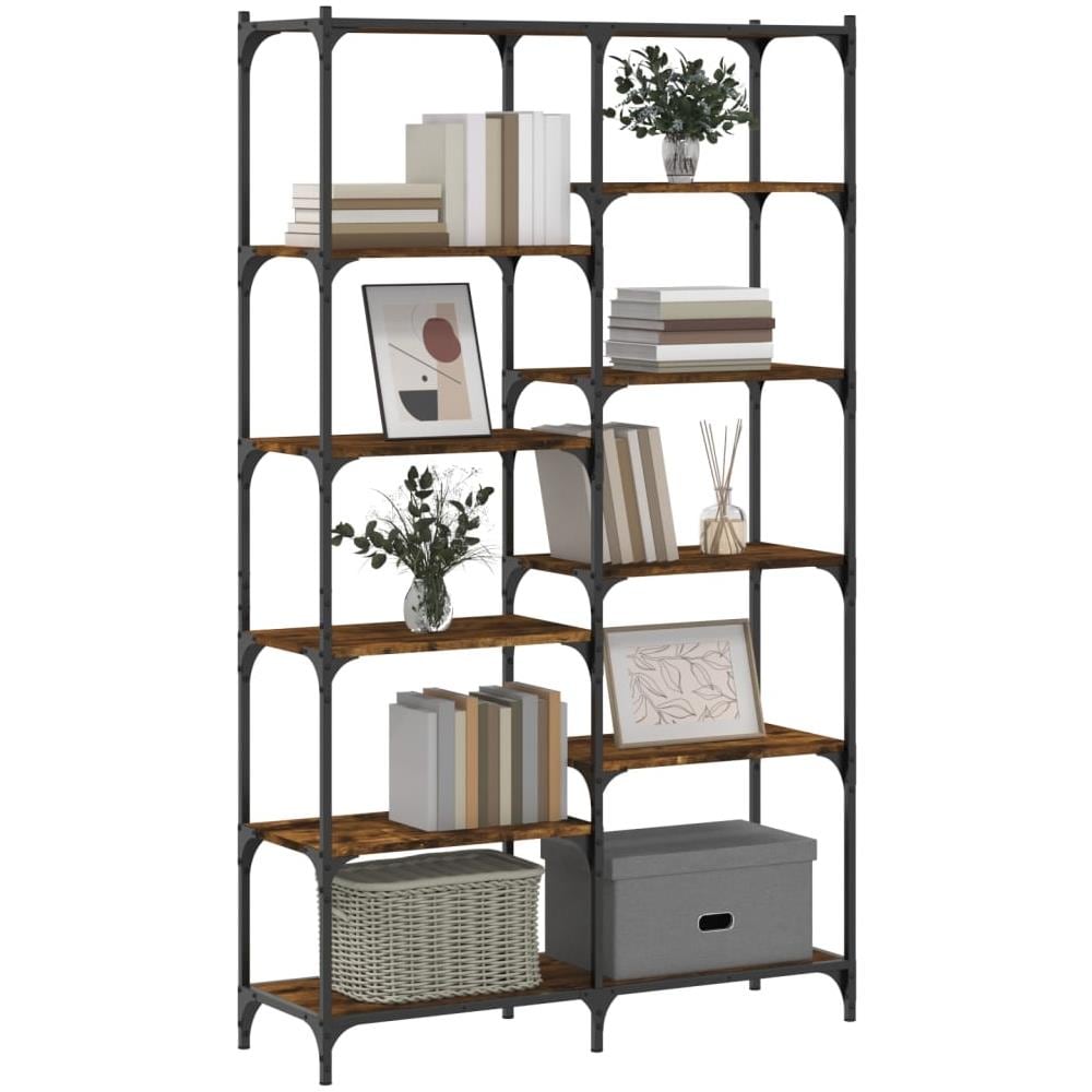 Libreria Rovere Fumo 100x32x170 Cm In Legno Multistrato E Ferro - Foto 3