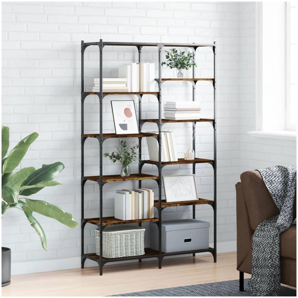 Libreria Rovere Fumo 100x32x170 Cm In Legno Multistrato E Ferro - Foto 1