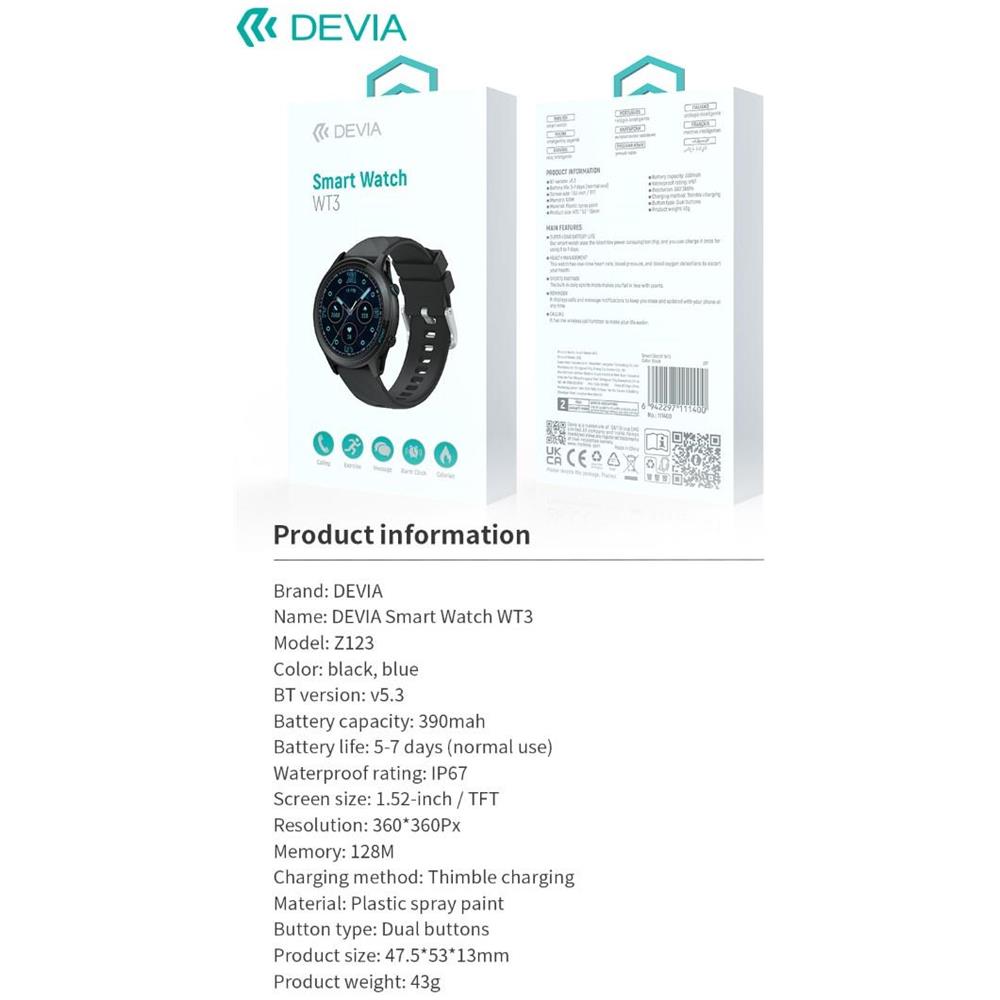 Smart Watch WT3 IP67 modello Z123 Blu - Foto 3
