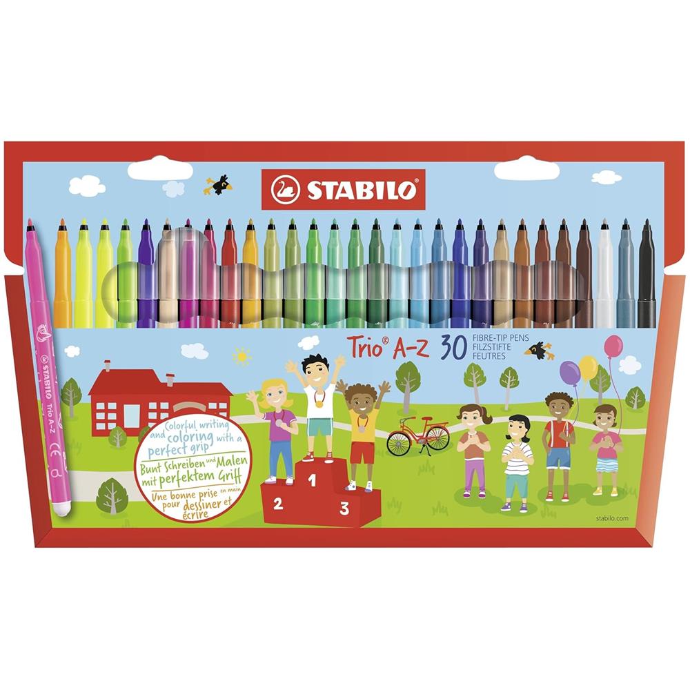Trio A-Z - Pennarello a Punta Fine e Fusto Triangolare - Astuccio da 30 - Colori Assortiti - Foto 1