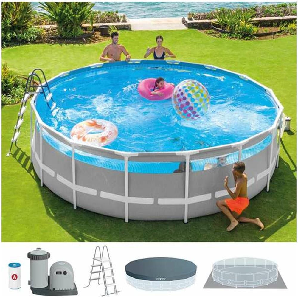 26730NP - Piscina Prisma Frame Clearview Rotonda con Pompa Filtro Scaletta e Teli 488x488x122 cm - Foto 2