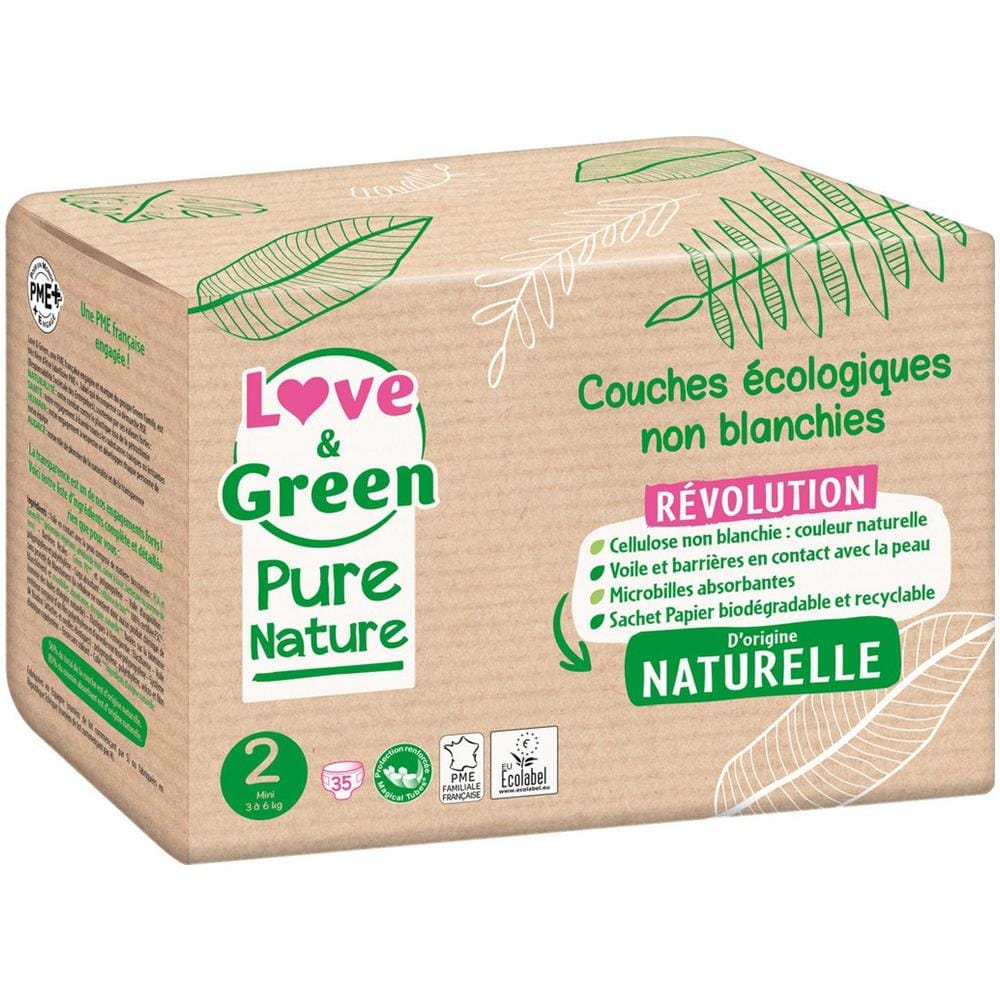 Pannolini Ipoallergenici Non Sbiancati Pure Nature - Certificati Ecolabel T2 X 35 (da 3 A 6 Chili)  - Foto 2